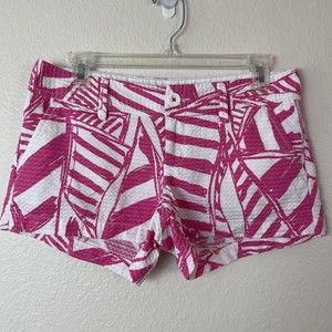 Lilly Pulitzer The Walsh Short Low Rise Textured Pink White Yacht Sea Sailboat 0